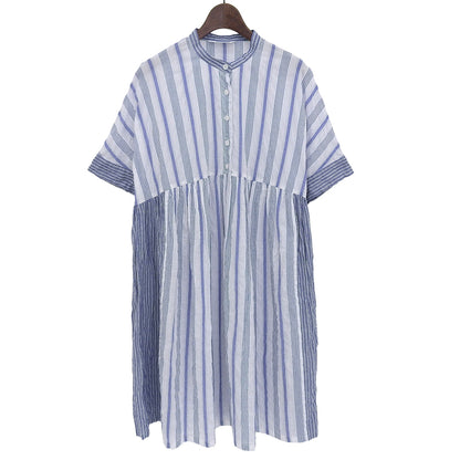 Pitchoune 美品 棉质 收褶 条纹 束腰上衣 女士 白色×蓝色 D175AFAS704 上衣