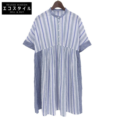 Pitchoune 美品 棉质 收褶 条纹 束腰上衣 女士 白色×蓝色 D175AFAS704 上衣
