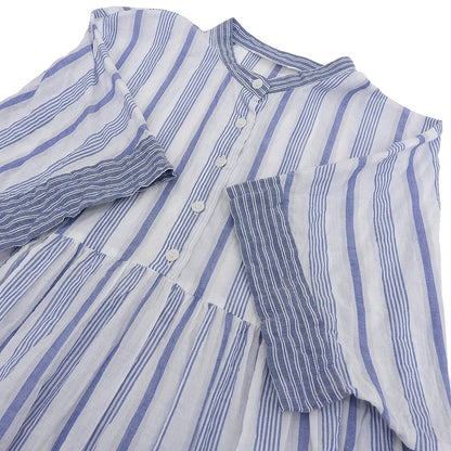 Pitchoune 美品 棉质 收褶 条纹 束腰上衣 女士 白色×蓝色 D175AFAS704 上衣