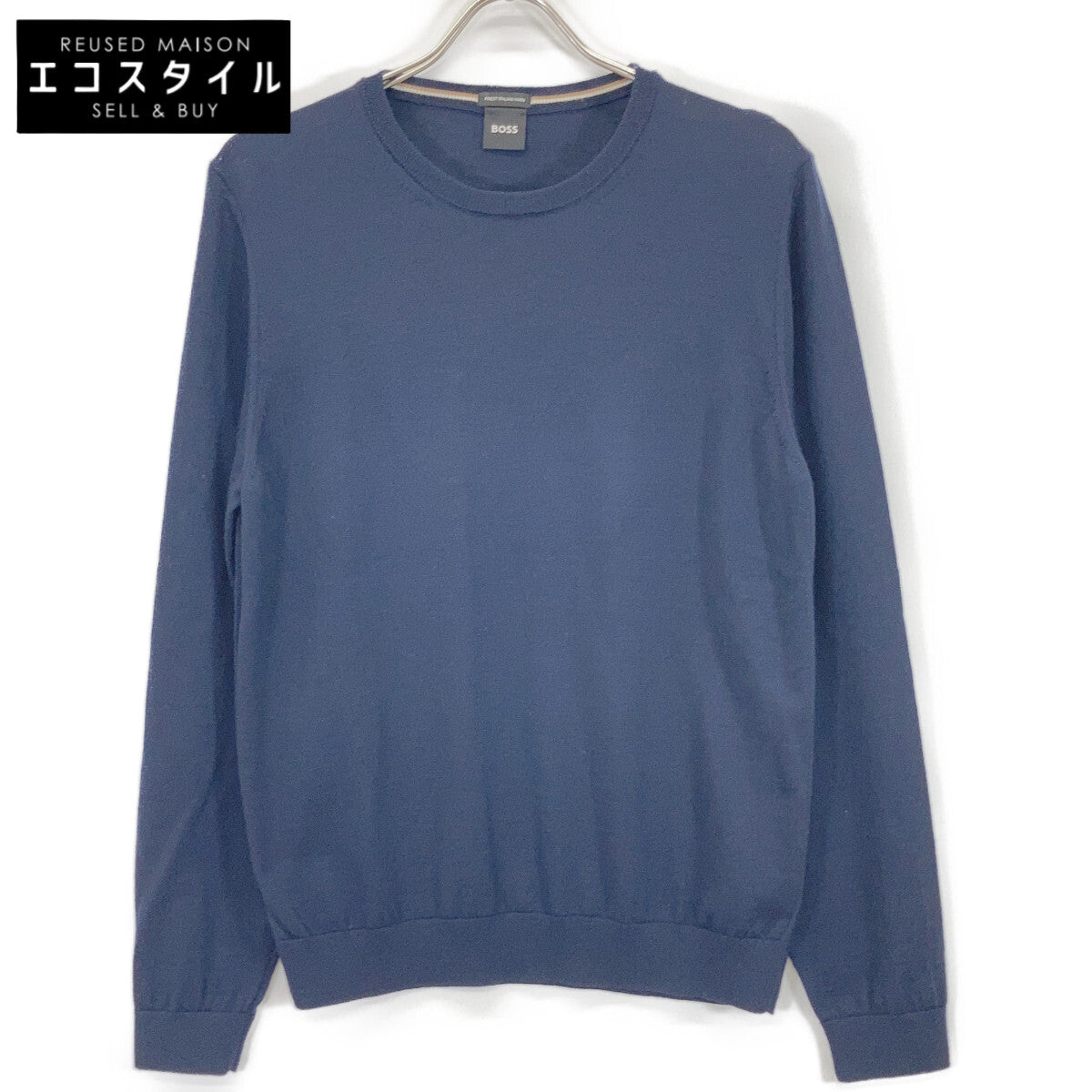 10241501 Navy Crew Neck Long Sleeve Knit Top S Men's