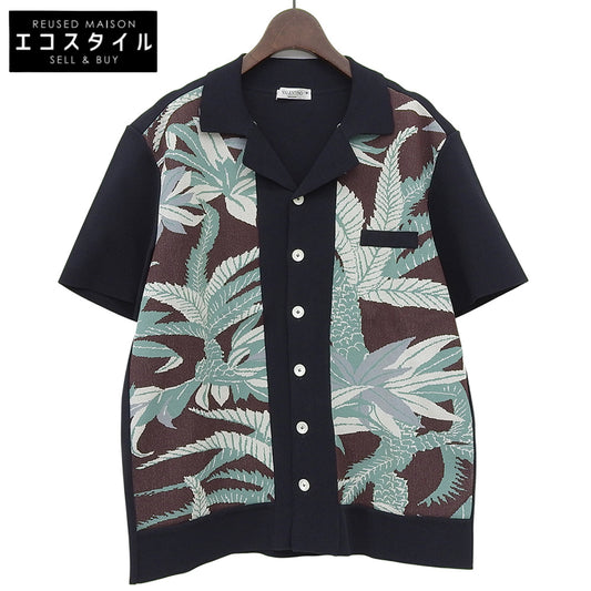 VALENTINO Valentino NWT Rayon Open-Collar Knit Shirt Top Men's Navy Green Brown S MV3KP02T45W Tops