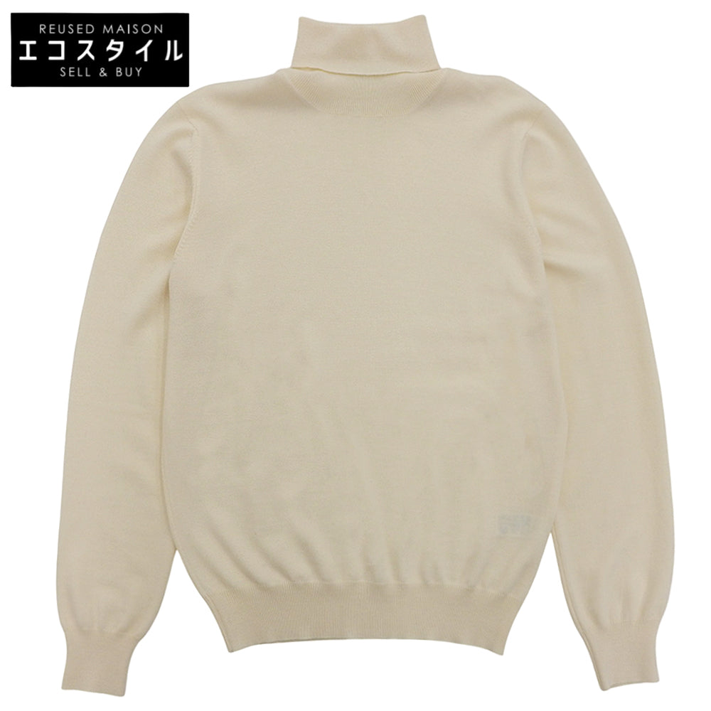 Excellent Condition 12-Gauge Wool Solid Turtleneck Knit Top Men's Ivory 48