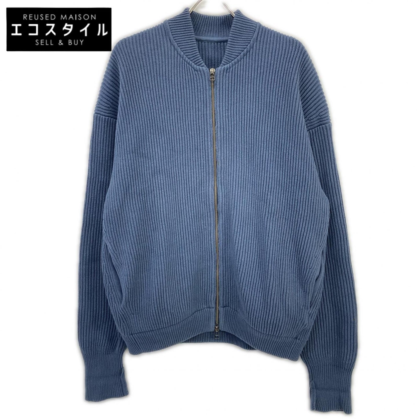 1903-011 Blue rib stitch zip cardigan top 2 men's