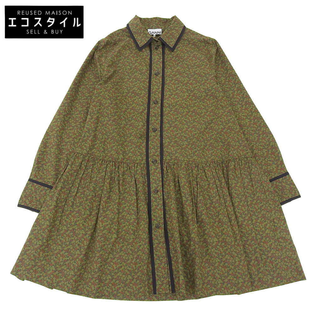 GANNI ガニー Printed Cotton Mini Shirt Dress シャツ ワンピース レディース グリーン系 36 64J10294 F8523 ワンピース