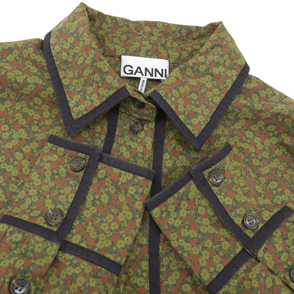 GANNI ガニー Printed Cotton Mini Shirt Dress シャツ ワンピース レディース グリーン系 36 64J10294 F8523 ワンピース