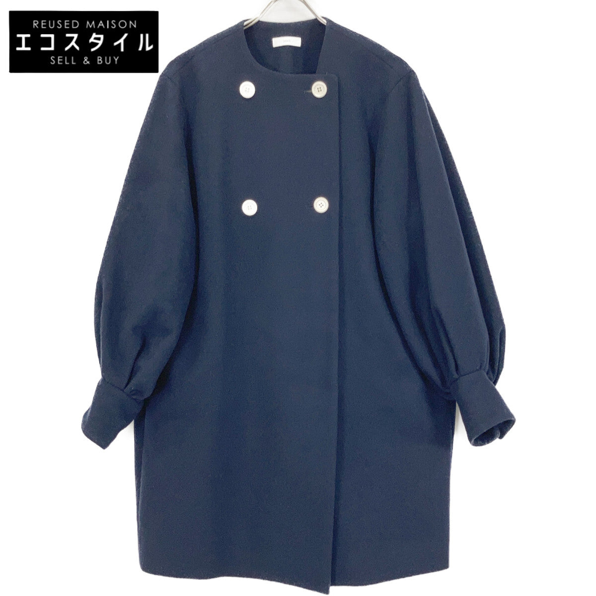 YR2125-113AW-4 Navy Double Puff Sleeve Coat Coat F Women's