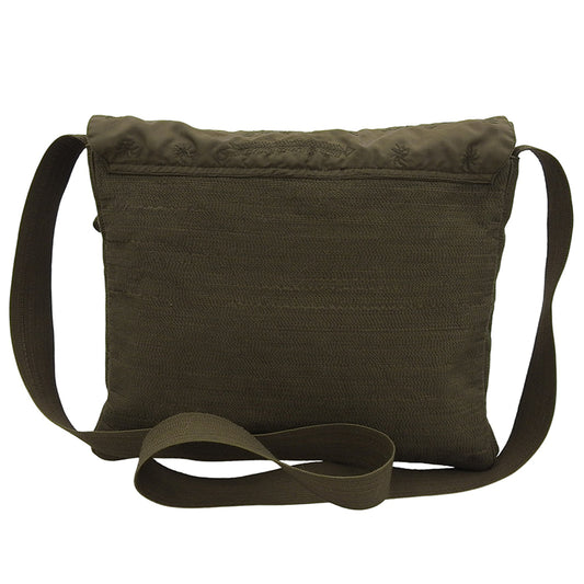 Excellent condition embroidered shoulder bag for women, khaki green shoulder bag for women