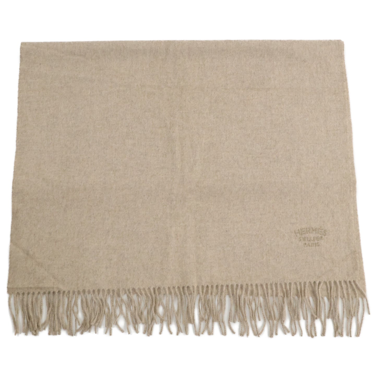 【Excellent Condition】Logo Embroidered Cashmere Fringe Scarf for Women