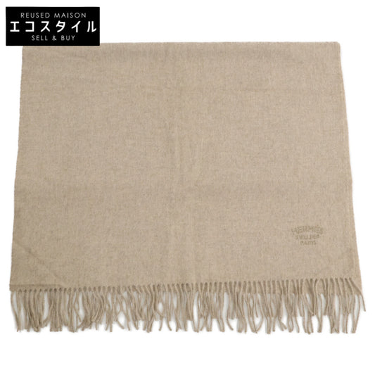 HERMES 【Excellent condition】logo-embroidered cashmere fringed scarf