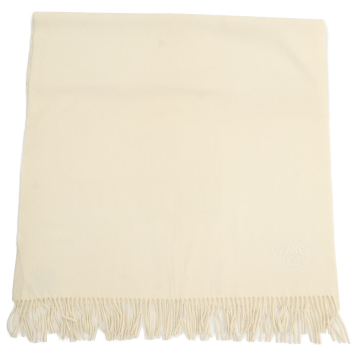HERMES 【Excellent condition】logo-embroidered cashmere fringed scarf