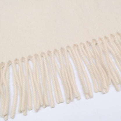 HERMES 【Excellent condition】logo-embroidered cashmere fringed scarf