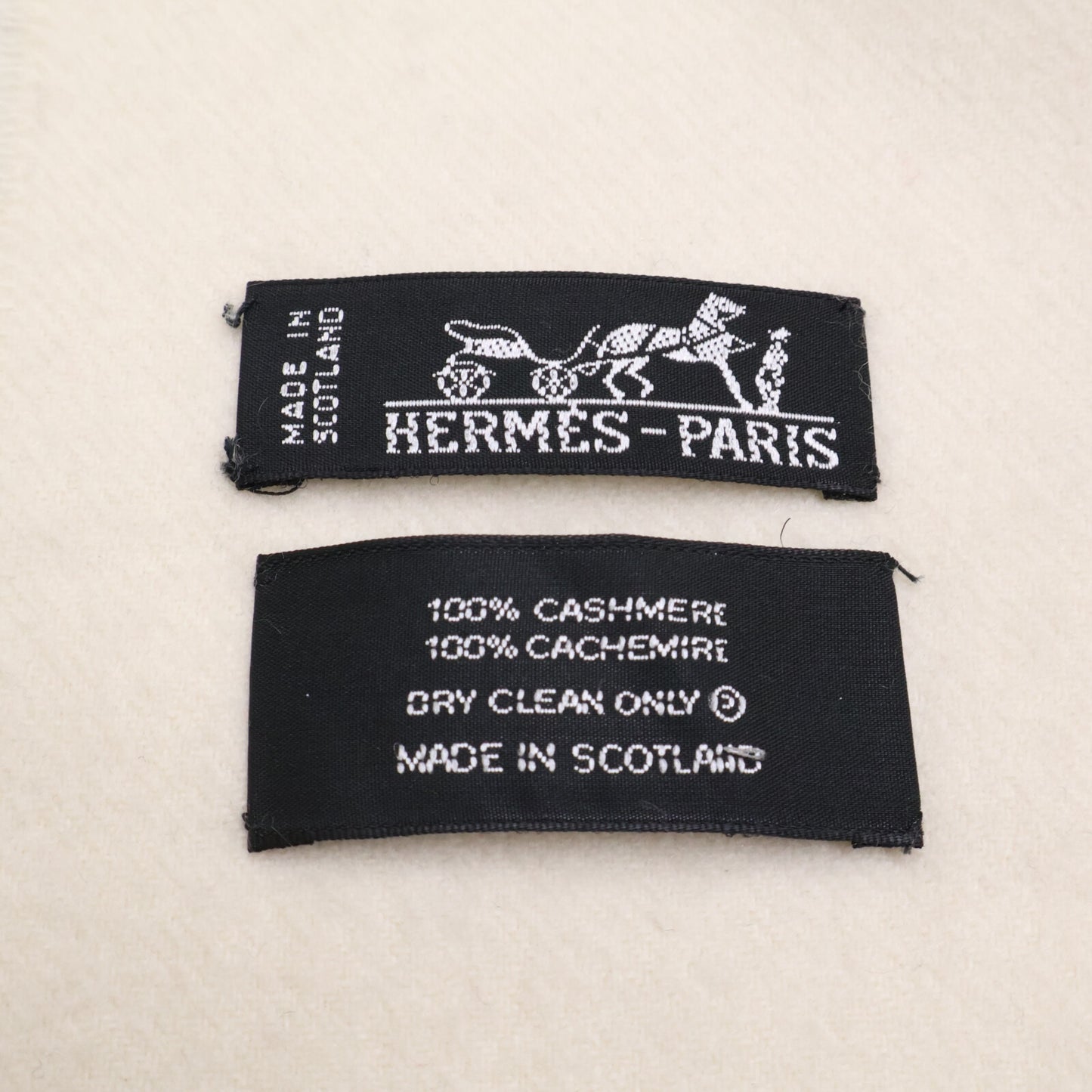 HERMES エルメス 【美品】ロゴ刺繍 カシミヤ フリンジ マフラー