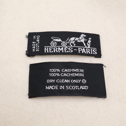HERMES エルメス 【美品】ロゴ刺繍 カシミヤ フリンジ マフラー
