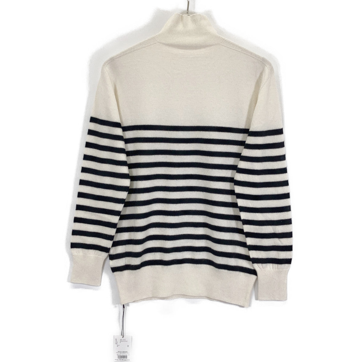 CASI-2316 White/Black Cashmere Silk Border Turtleneck Knit Top F Women's