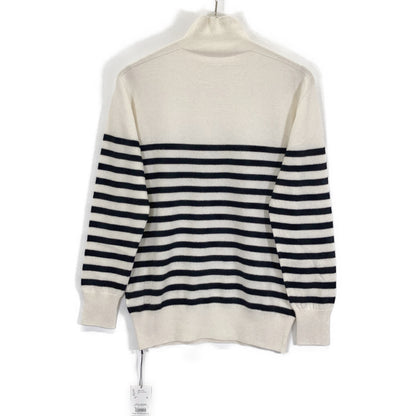 CASI-2316 White/Black Cashmere Silk Border Turtleneck Knit Top F Women's