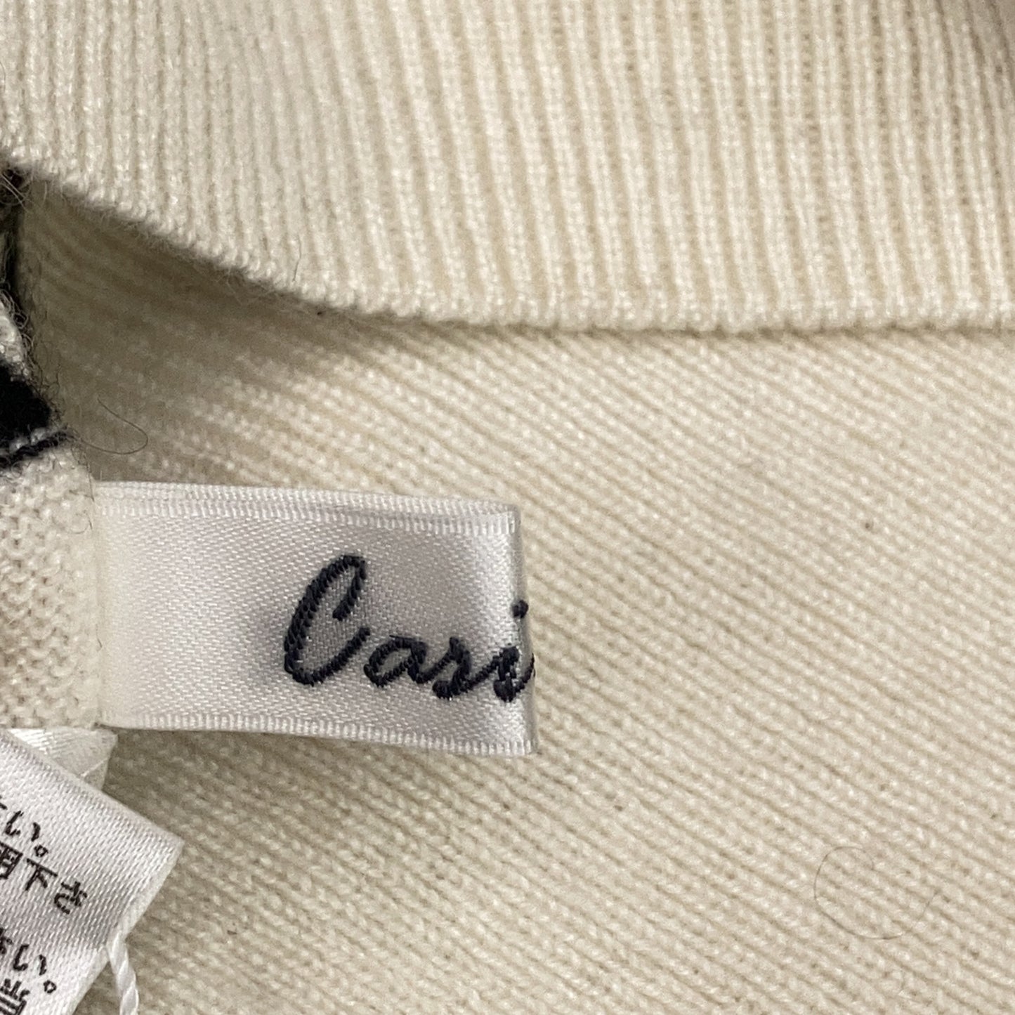 CASI-2316 White/Black Cashmere Silk Border Turtleneck Knit Top F Women's