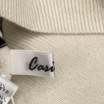 CASI-2316 White/Black Cashmere Silk Border Turtleneck Knit Top F Women's