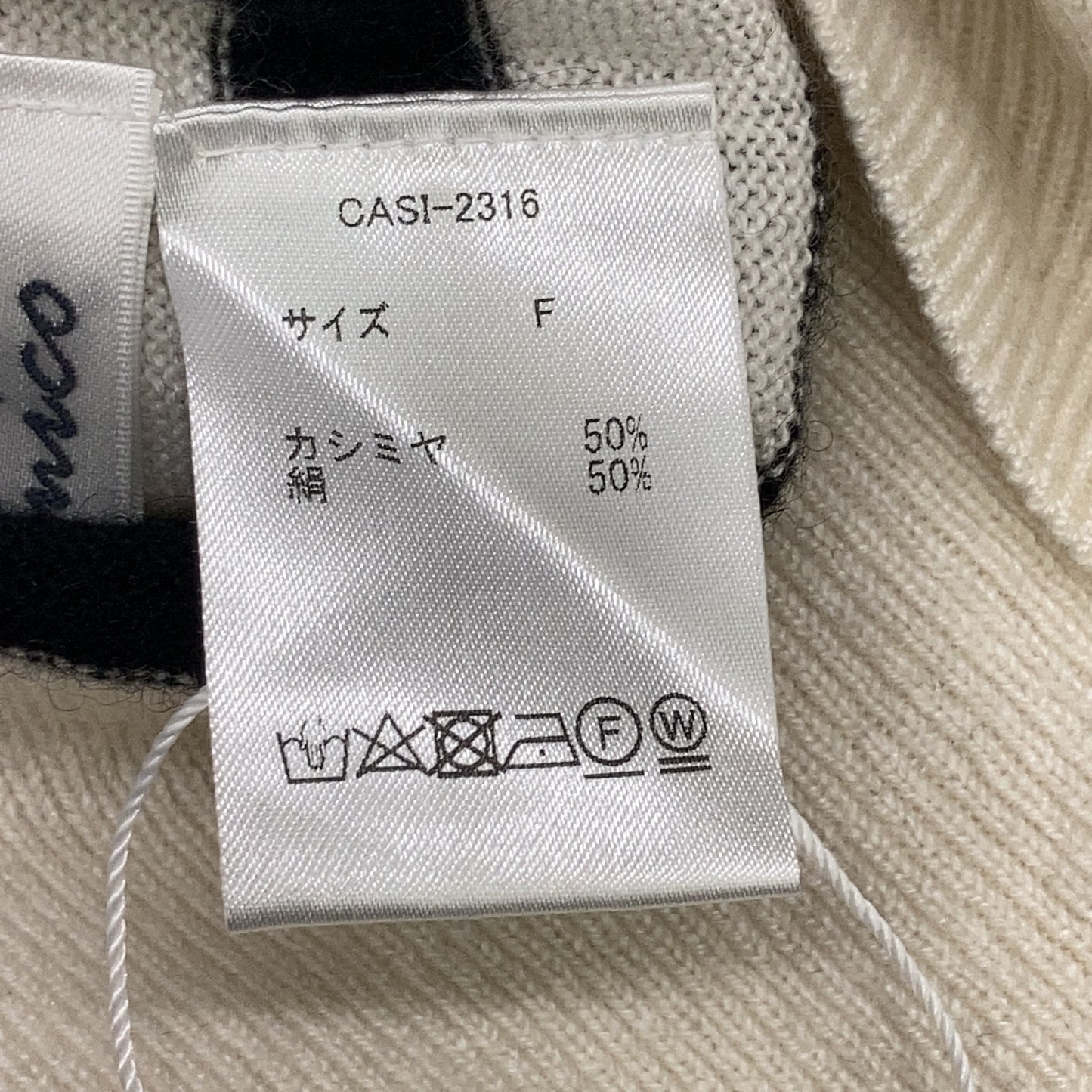 CASI-2316 White/Black Cashmere Silk Border Turtleneck Knit Top F Women's