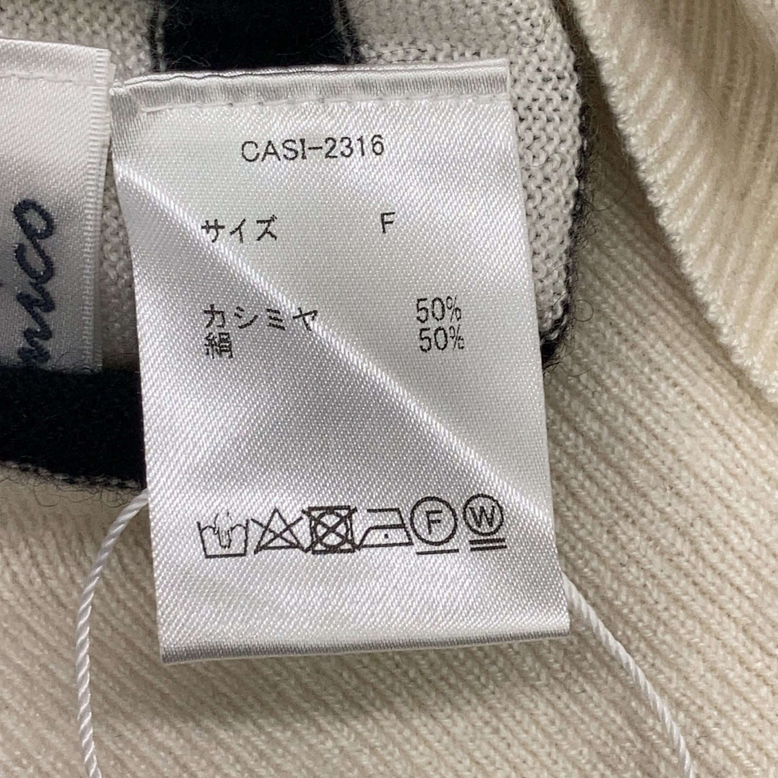 CASI-2316 White/Black Cashmere Silk Border Turtleneck Knit Top F Women's