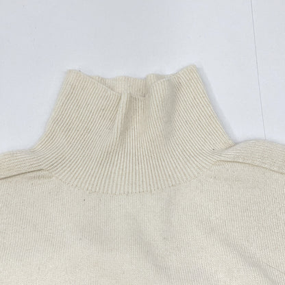 CASI-2316 White/Black Cashmere Silk Border Turtleneck Knit Top F Women's