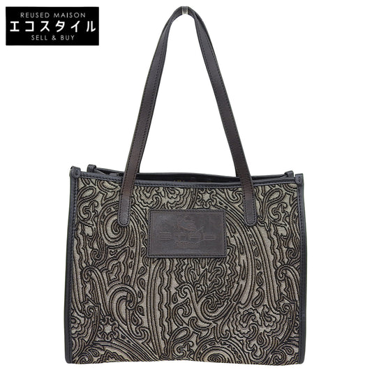 ETRO エトロ レザー×ジャカード ハンドバッグ レディース ブラック ブラウン系 1N068 ハンドバッグ