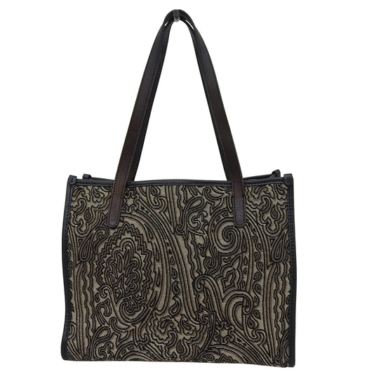 ETRO エトロ レザー×ジャカード ハンドバッグ レディース ブラック ブラウン系 1N068 ハンドバッグ