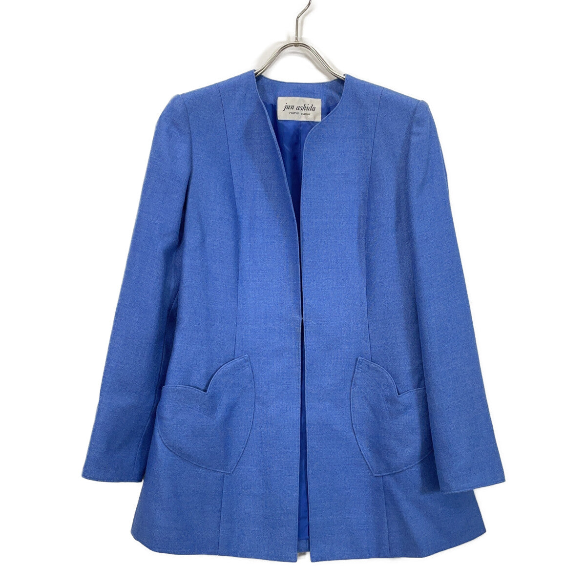 SJ0105 BLUE SILK WOOL COLLARLESS JACKET Jacket 7 Women's