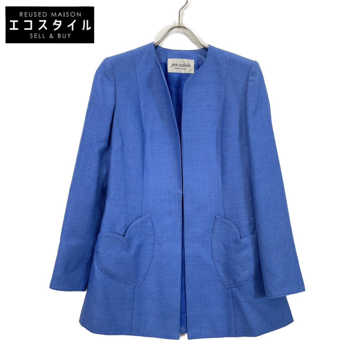 SJ0105 BLUE SILK WOOL COLLARLESS JACKET Jacket 7 Women's