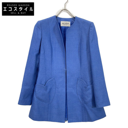 SJ0105 BLUE SILK WOOL COLLARLESS JACKET Jacket 7 Women's