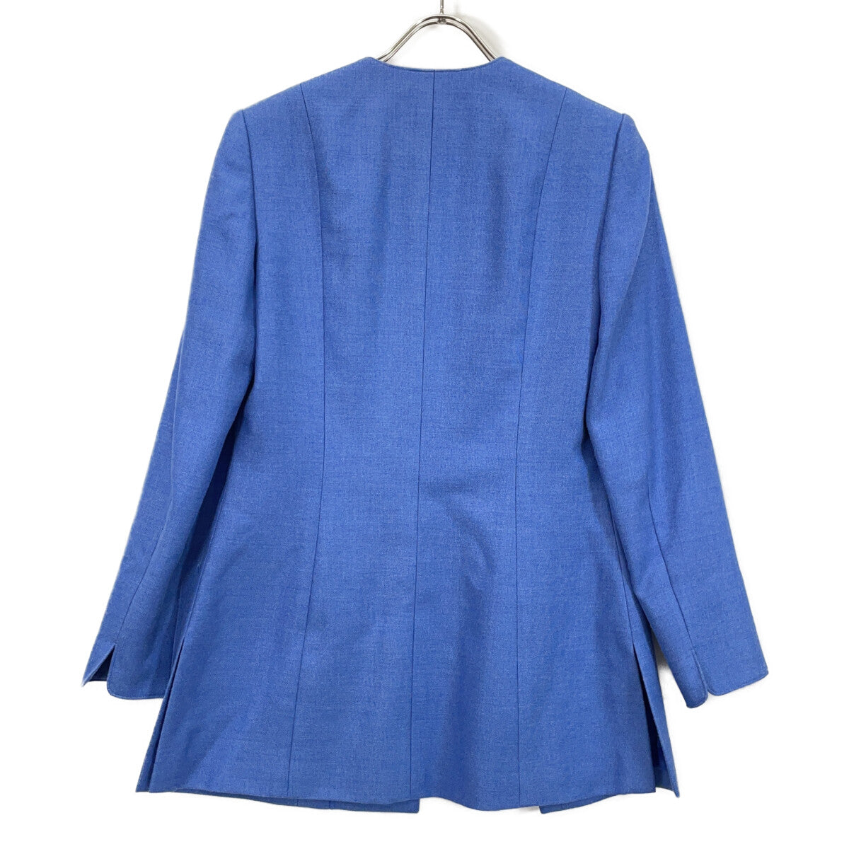 SJ0105 BLUE SILK WOOL COLLARLESS JACKET Jacket 7 Women's