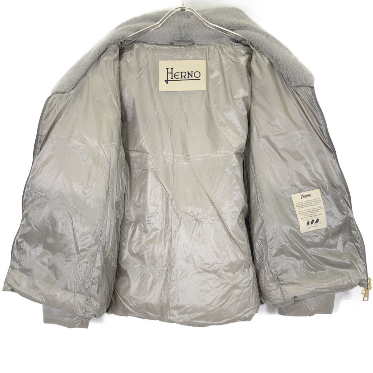 HERNO Excellent Condition/Domestic Authentic PI001923D Nylon Ultralight Faux-Fur Down Jacket