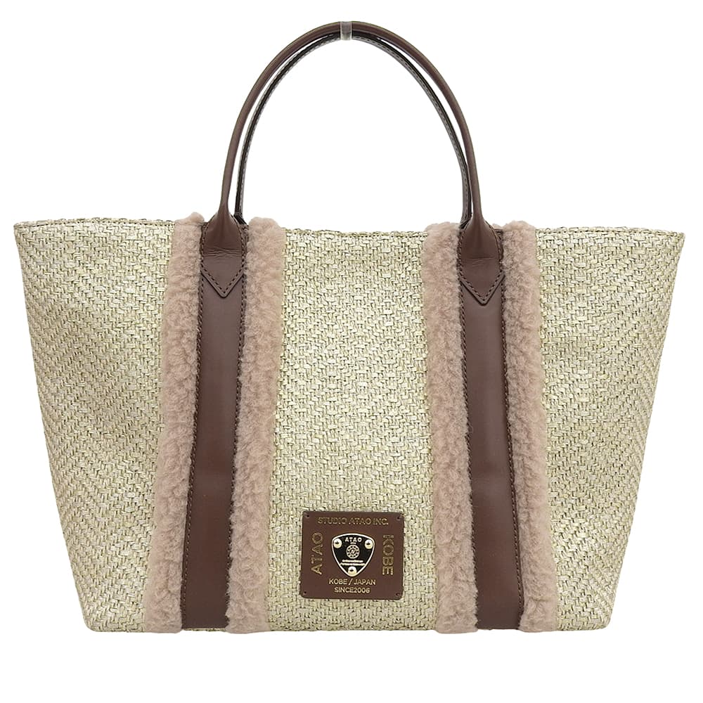 ATAO アタオ 美品 shiki 四季 ジュート レザー ハンドバッグ レディース ゴールド 0318 ハンドバッグ