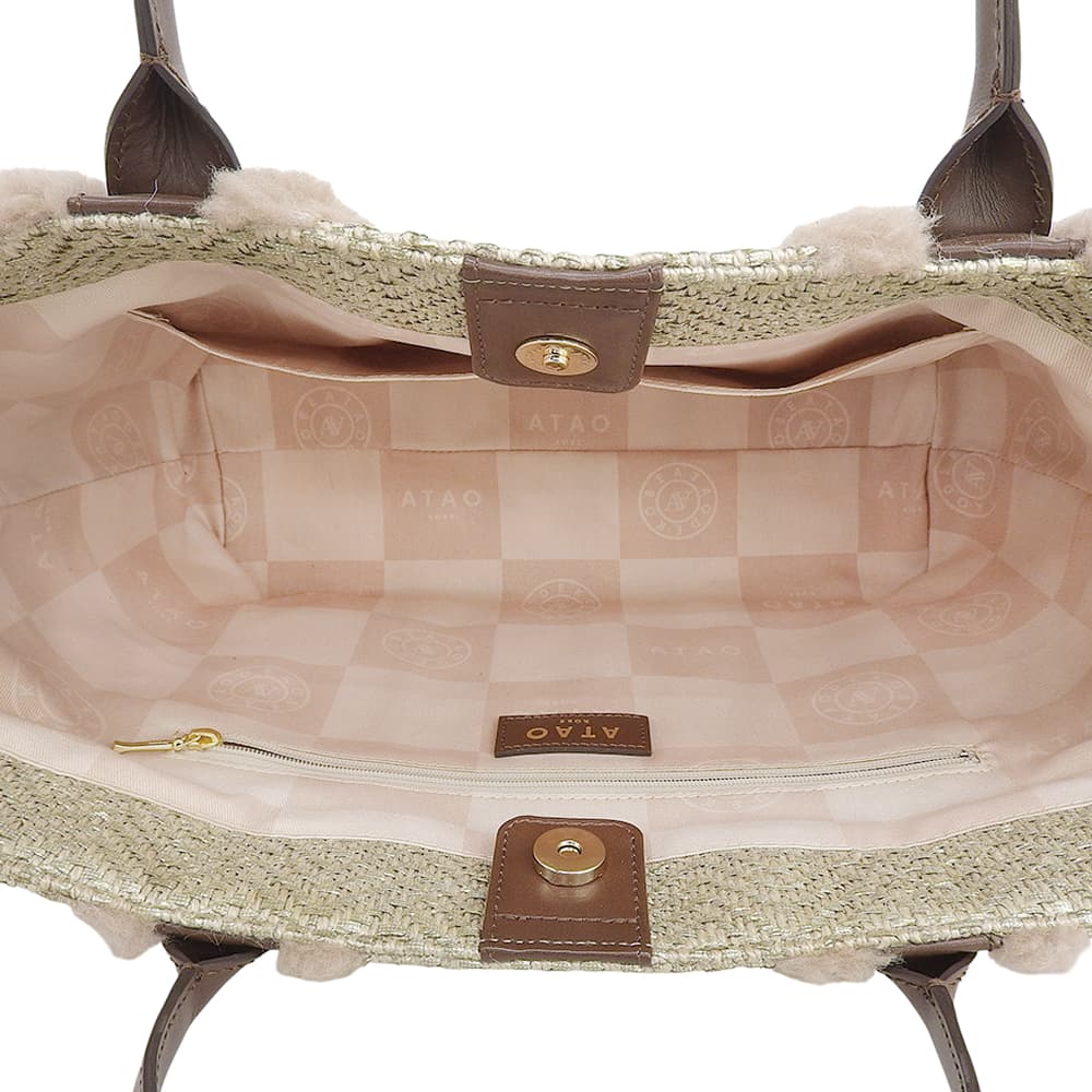 ATAO アタオ 美品 shiki 四季 ジュート レザー ハンドバッグ レディース ゴールド 0318 ハンドバッグ