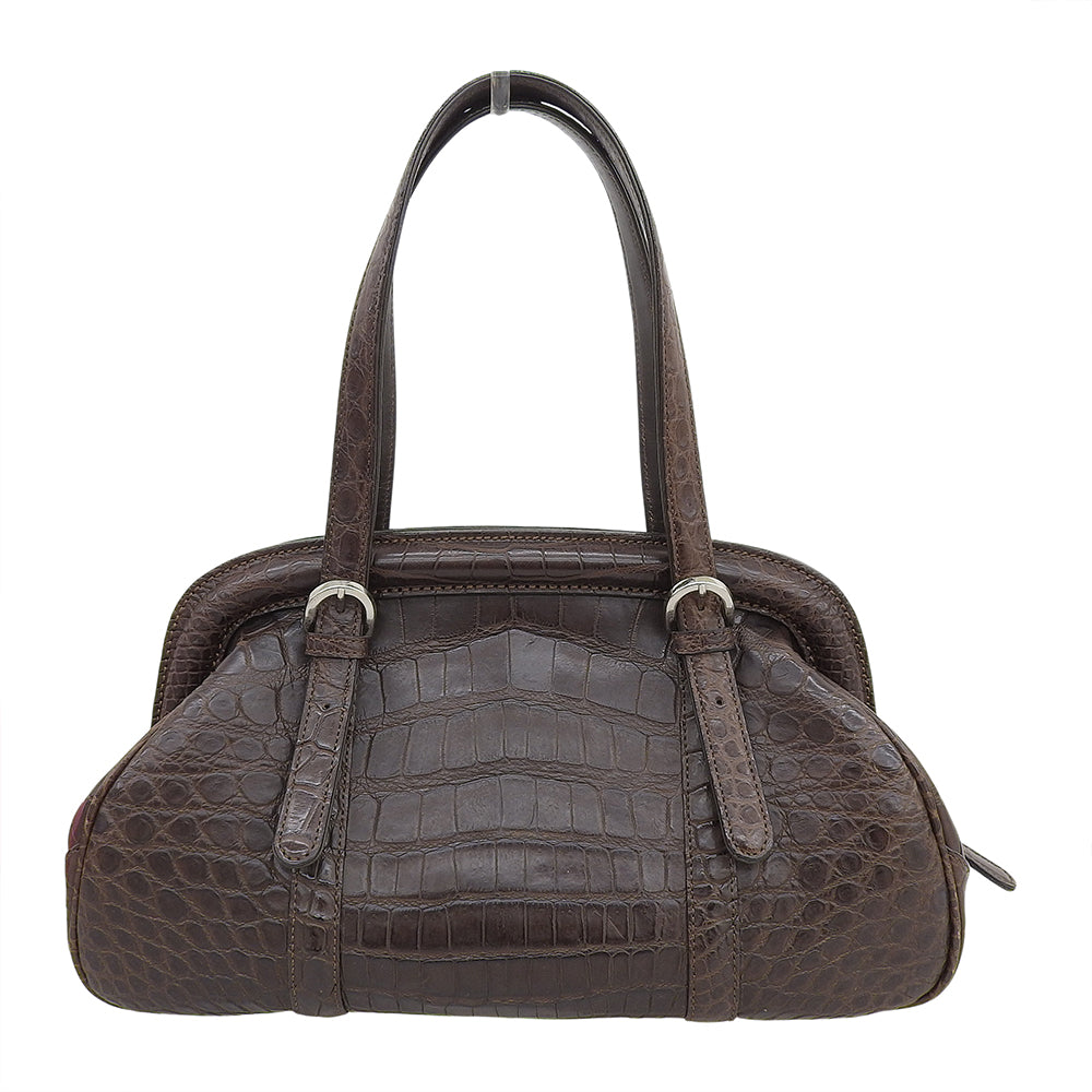 ZAO ザオー 美品 JRA認定 クロコ ハンドバッグ レディース ブラウン ハンドバッグ
