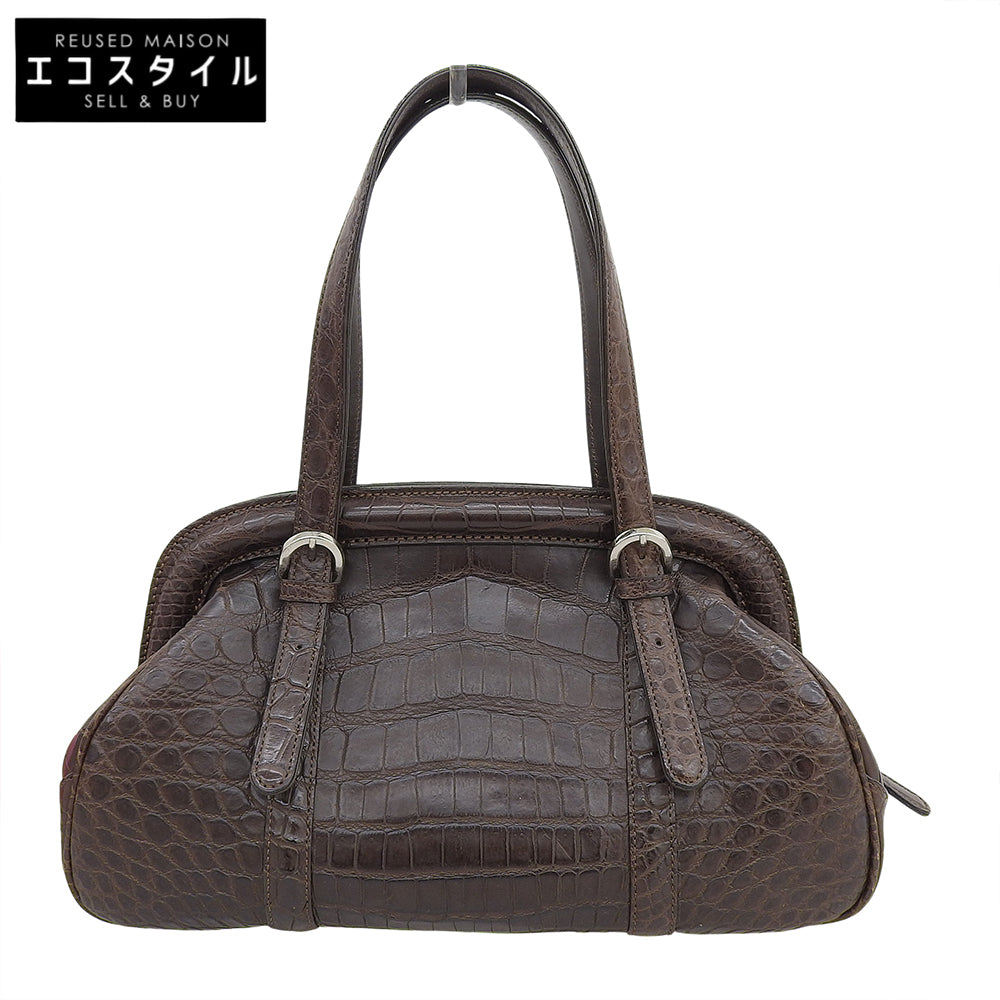 ZAO ザオー 美品 JRA認定 クロコ ハンドバッグ レディース ブラウン ハンドバッグ