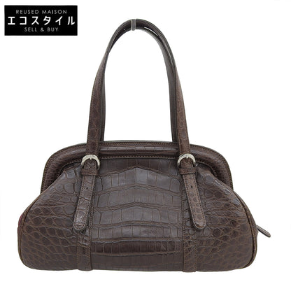 ZAO ザオー 美品 JRA認定 クロコ ハンドバッグ レディース ブラウン ハンドバッグ