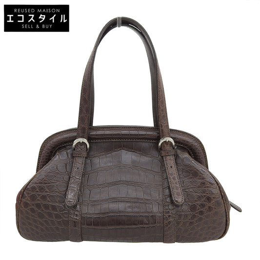 ZAO ザオー 美品 JRA認定 クロコ ハンドバッグ レディース ブラウン ハンドバッグ