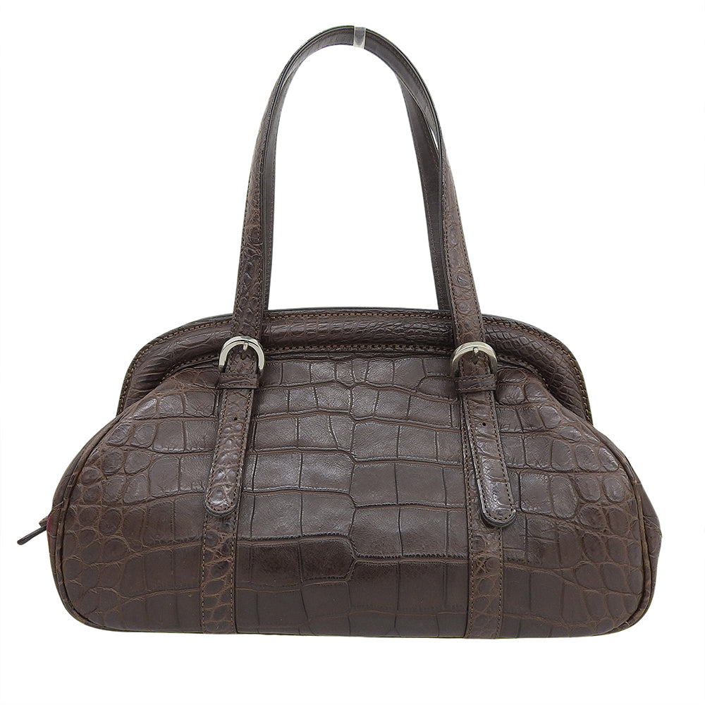 ZAO ザオー 美品 JRA認定 クロコ ハンドバッグ レディース ブラウン ハンドバッグ