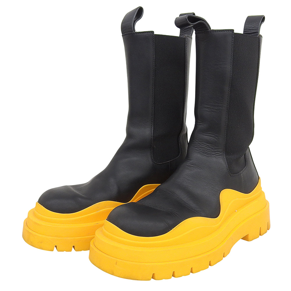 BOTTEGA VENETA ボッテガヴェネタ タイヤ チェルシーブーツ シューズ レディース ブラック×オレンジ 38 シューズ 38