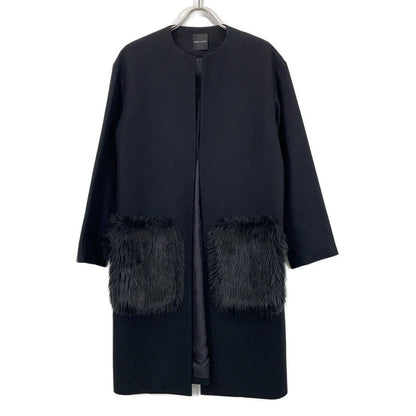 YOKOCHAN ヨーコチャン YCC-317-069 ブラック ポケットファー ノーカラーコートコート コート