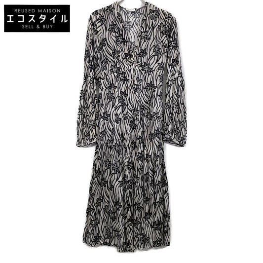 DRIES VAN NOTEN 20SS Black x Gray Rayon Silk Floral Velvet Sleeve Switching Dress