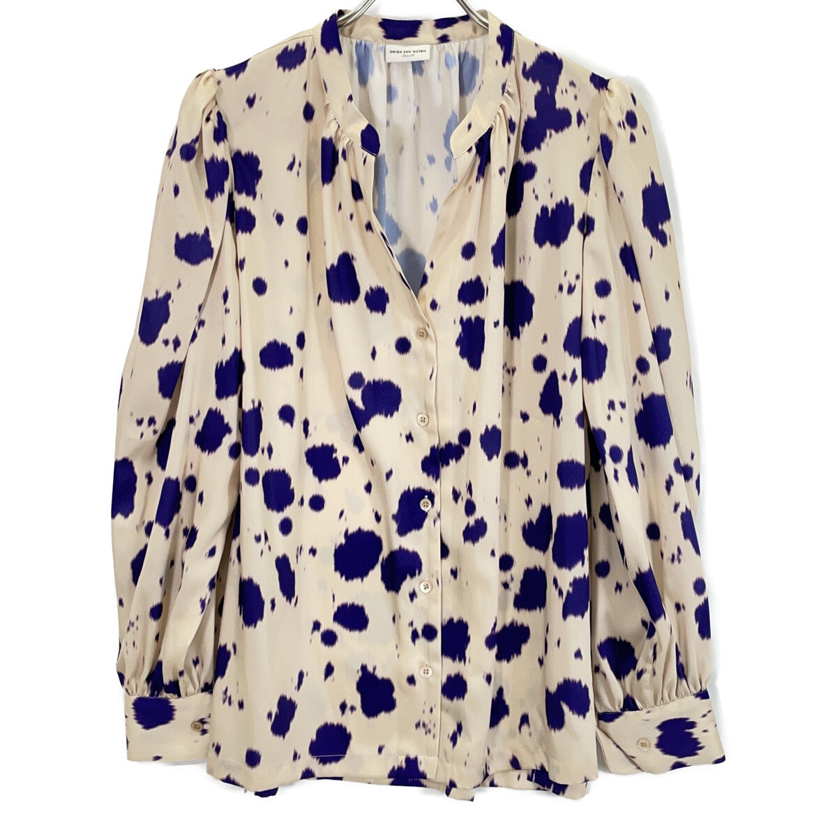 DRIES VAN NOTEN 德赖斯·范诺顿 紫色×米色 22AW 水彩画风格波点 缎面 衬衫 上衣