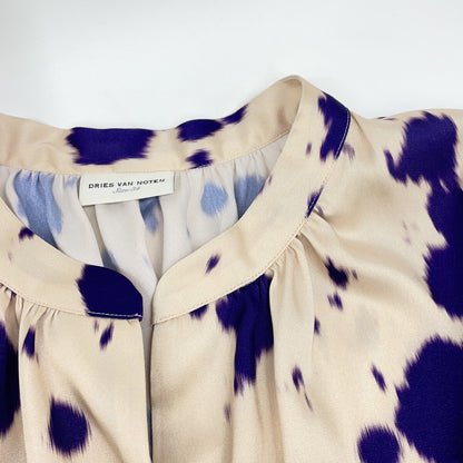 DRIES VAN NOTEN 德赖斯·范诺顿 紫色×米色 22AW 水彩画风格波点 缎面 衬衫 上衣