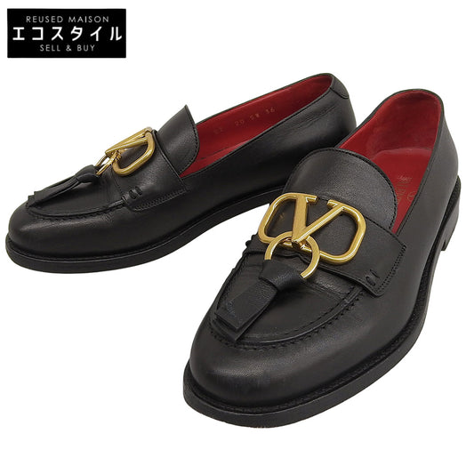 Valentino Garavani ヴァレンティノガラヴァーニ レザー Vロゴ タッセルローファー シューズ レディース ブラック 36 シューズ