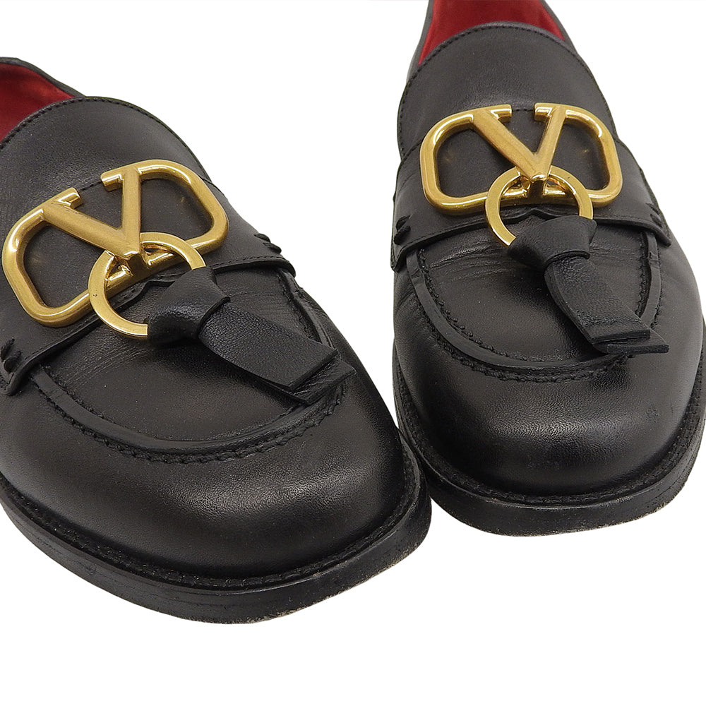 Valentino Garavani ヴァレンティノガラヴァーニ レザー Vロゴ タッセルローファー シューズ レディース ブラック 36 シューズ 36