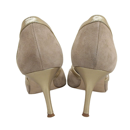 MANOLO BLAHNIK マノロブラニク PALIATA レザー×スエード ヒールパンプス レディース ベージュ×ゴールド 36 シューズ 36