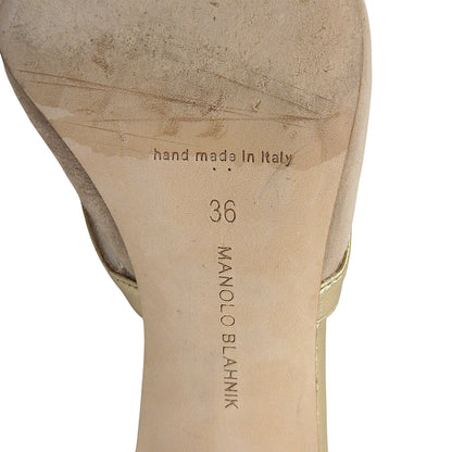 MANOLO BLAHNIK マノロブラニク PALIATA レザー×スエード ヒールパンプス レディース ベージュ×ゴールド 36 シューズ 36