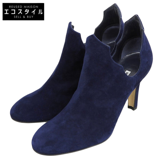 MANOLO BLAHNIK マノロブラニク 美品 DEMBEBA スエード ヒール ショートブーツ シューズ レディース ネイビー 36 シューズ