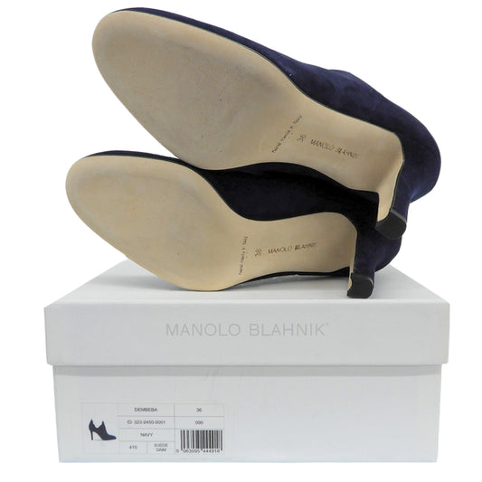 MANOLO BLAHNIK マノロブラニク 美品 DEMBEBA スエード ヒール ショートブーツ シューズ レディース ネイビー 36 シューズ