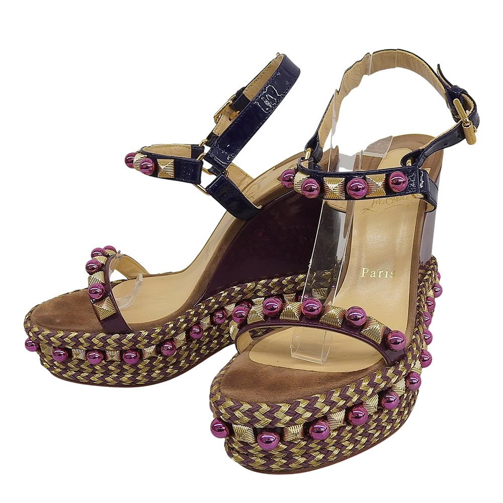 Christian Louboutin クリスチャンルブタン エナメル ウェッジソール サンダル レディース パープル 38 シューズ 38